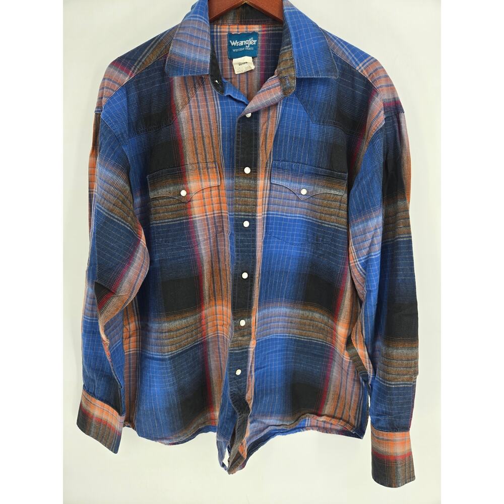 Wrangler Western Shirts Blue Orange Pearl Snap Button up Men's XL